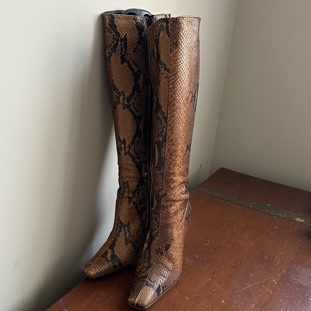 Charles David Tan Snakeskin Over the Knee Boots